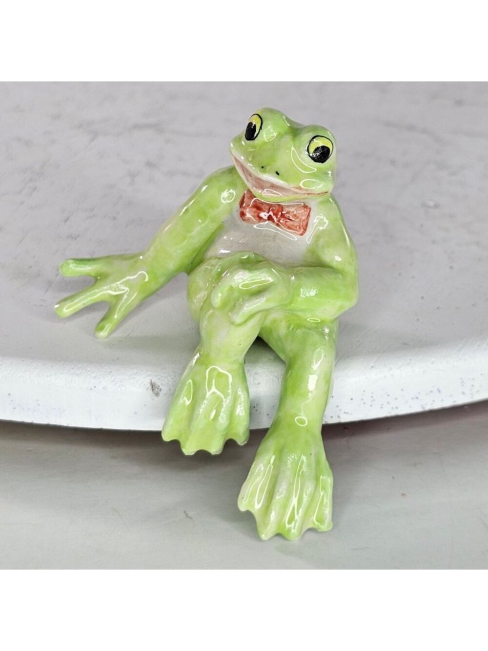 Klima Porcelain Frog Toad Shelf Sitter Miniature Figurine Wearing Bow Tie